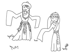 少數(shù)民族姑娘在跳舞的簡筆畫圖片