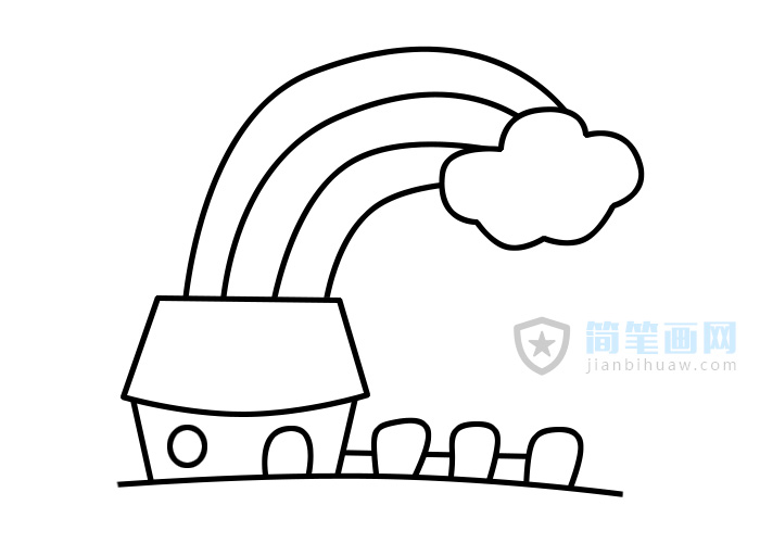 彩虹小房子簡筆畫圖片