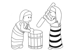 兩個(gè)少數(shù)民族人民在制作美食的簡(jiǎn)筆畫圖片