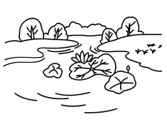 河水池塘簡(jiǎn)筆畫(huà)圖片