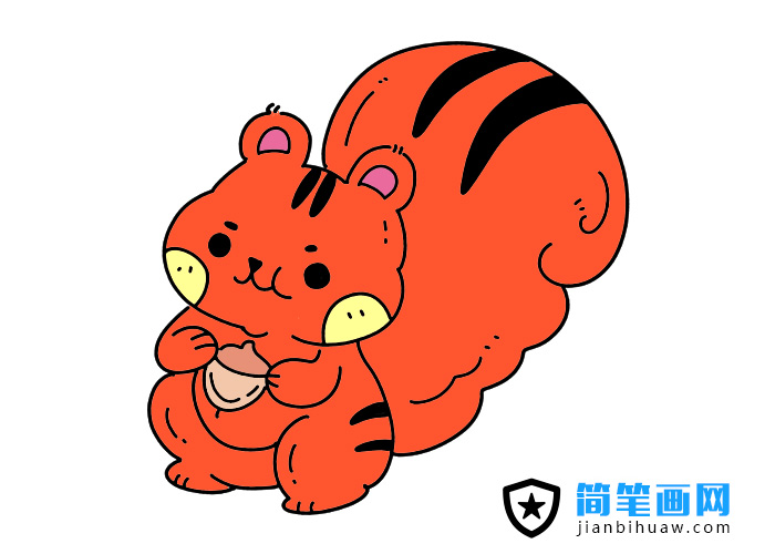 抱著松果的松鼠簡筆畫圖片