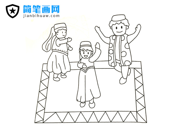 三位少數(shù)民族在一起跳舞的簡筆畫圖片
