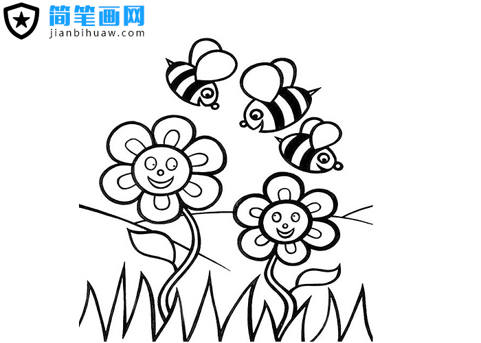 蜜蜂采蜜的簡(jiǎn)筆畫圖片