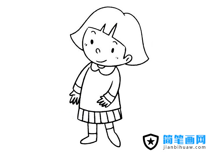 短發(fā)小女孩簡筆畫圖片