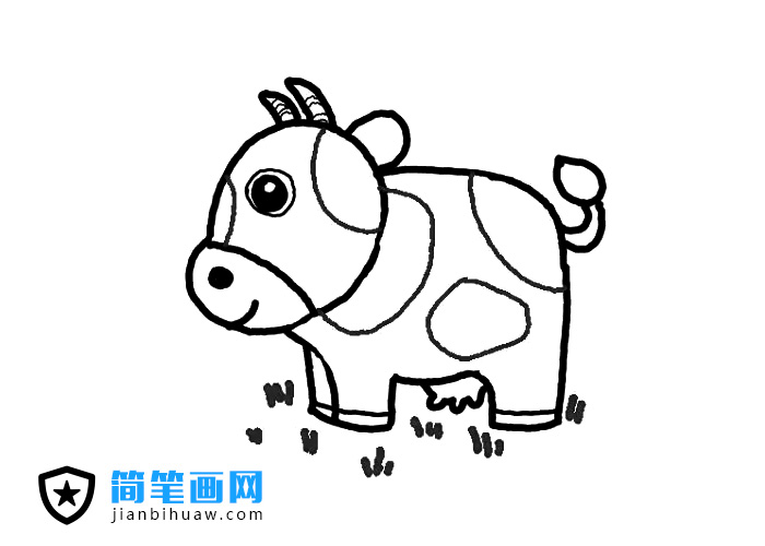 可愛的小奶牛簡筆畫圖片含上色