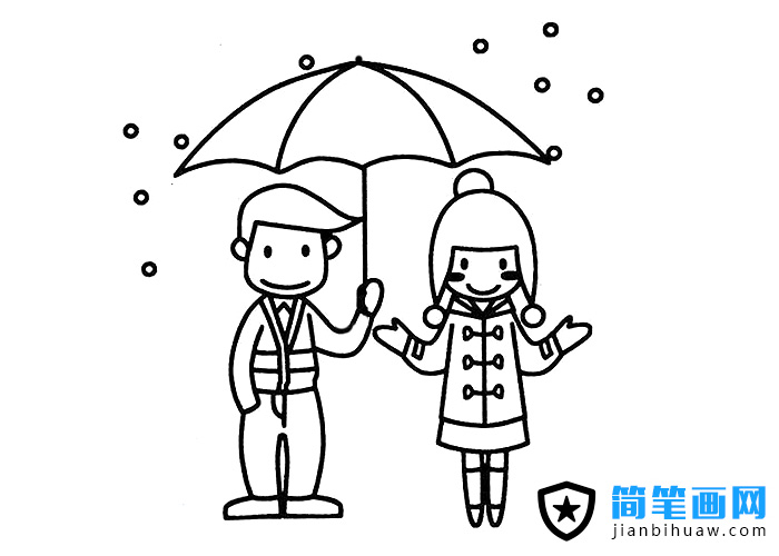 下雨打傘的小情侶簡筆畫圖片