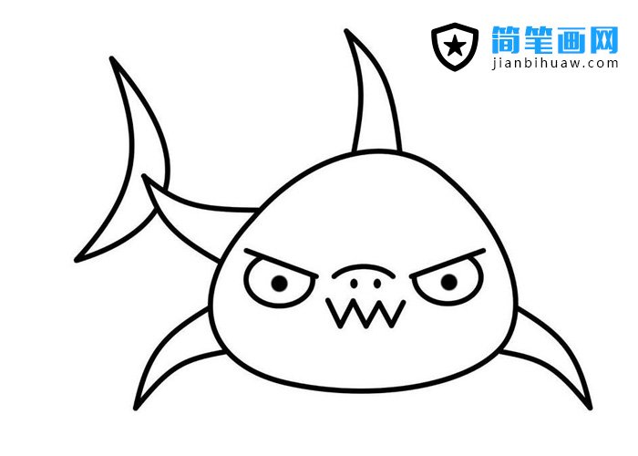 一只又兇狠又可愛的鯊魚簡筆畫圖片
