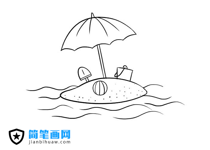 海邊沙灘遮陽傘簡筆畫圖片