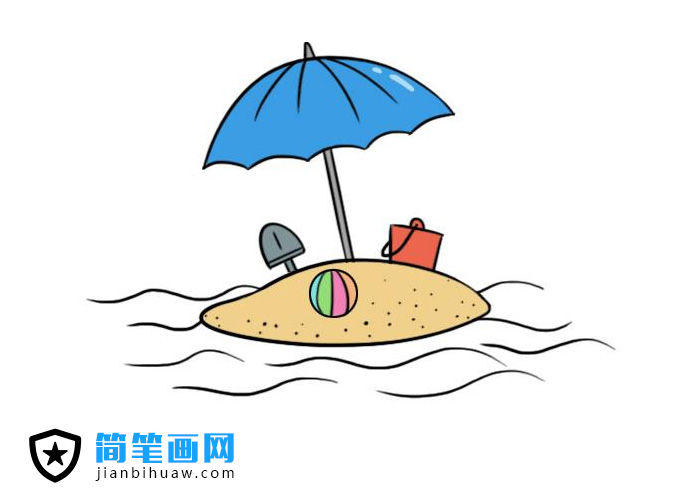 海邊沙灘遮陽傘簡筆畫圖片