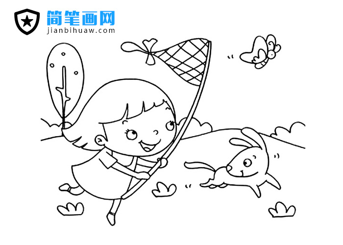 小女孩在野外捉蝴蝶的簡(jiǎn)筆畫圖片