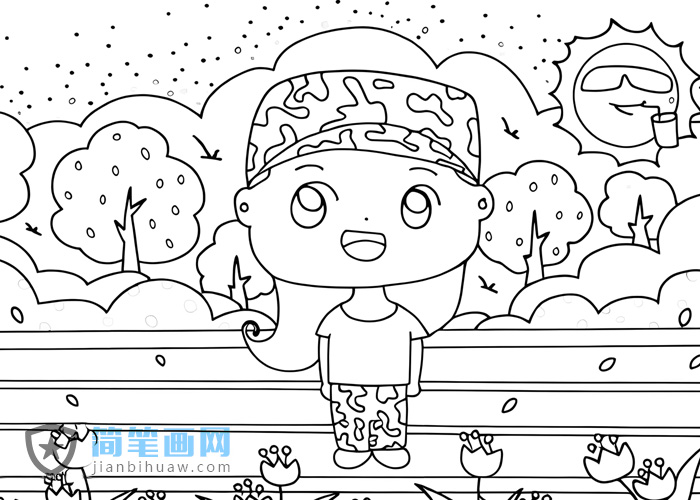 女生在烈日下軍訓(xùn)的簡(jiǎn)筆畫(huà)圖片